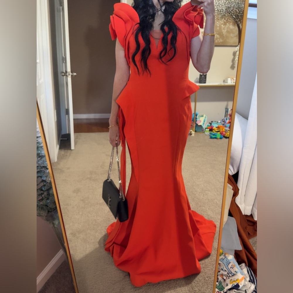 Red Sleeveless Maxi Gown with Plunge Neckline